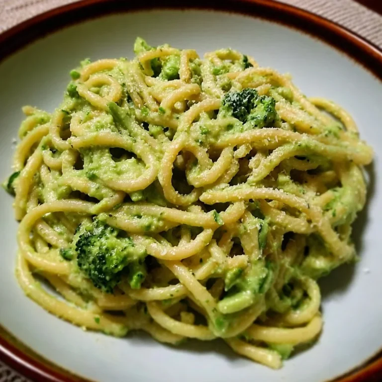 Creamy Avocado Broccoli Pasta in a bowl topped with fresh herbs