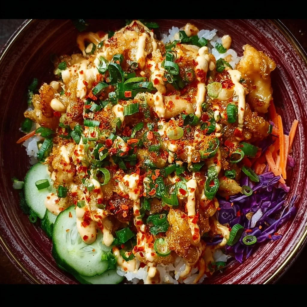 Delicious Bang Bang Chicken Bowl with vibrant ingredients and flavors.