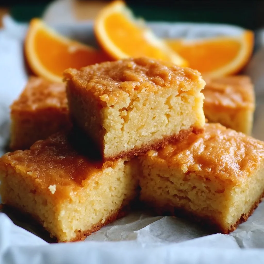 Blonde orange brownies topped with zesty orange slices