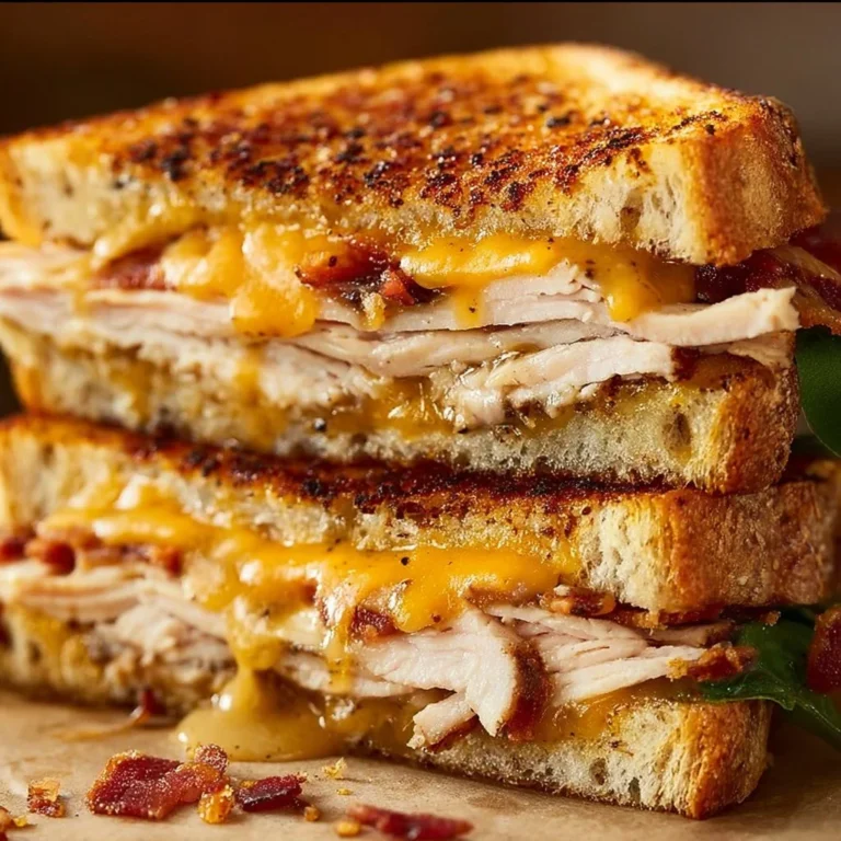 Cheddar Bacon Turkey Melt with crispy bacon, melted cheese, and turkey sandwich