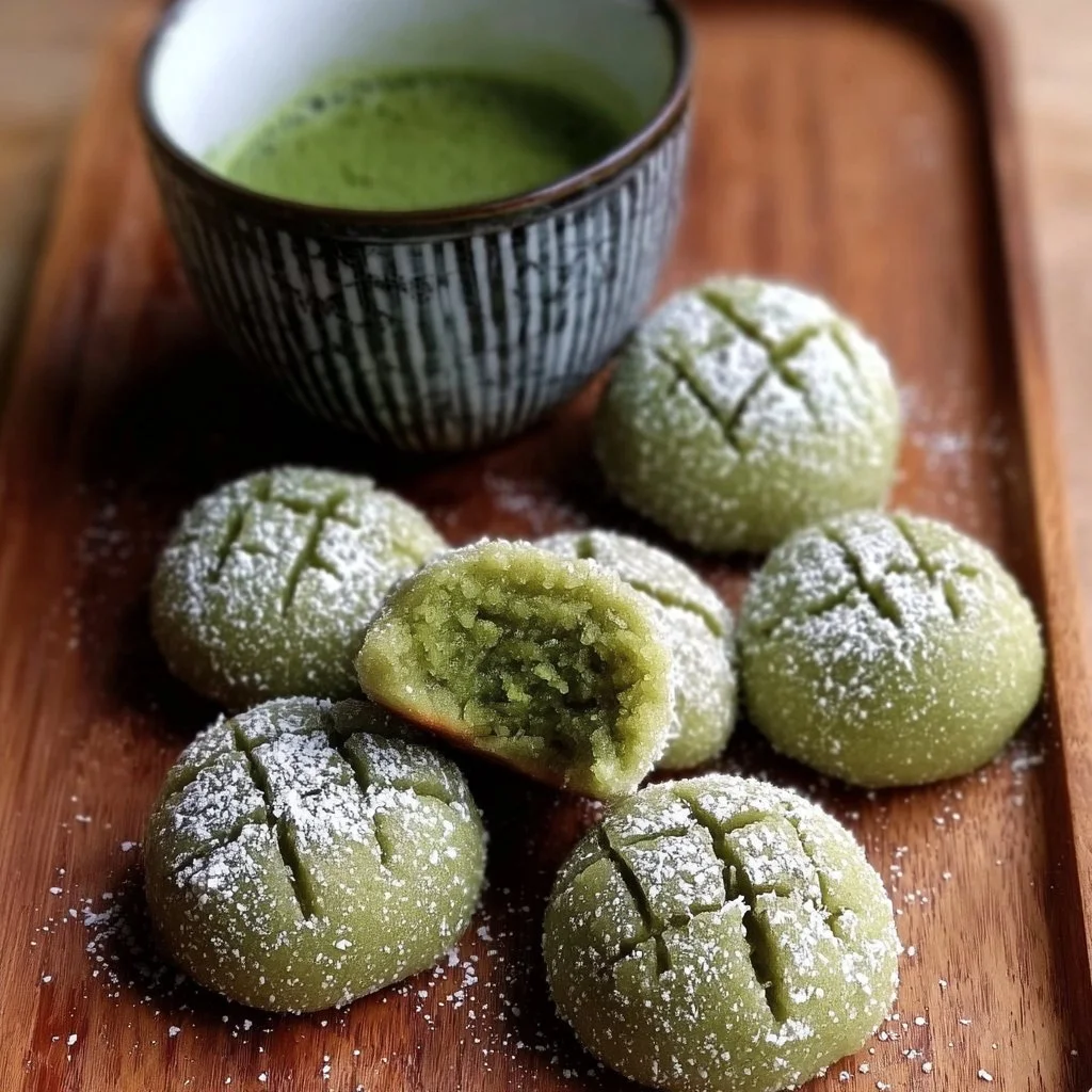 Delicious chewy matcha mochi bites on a decorative plate