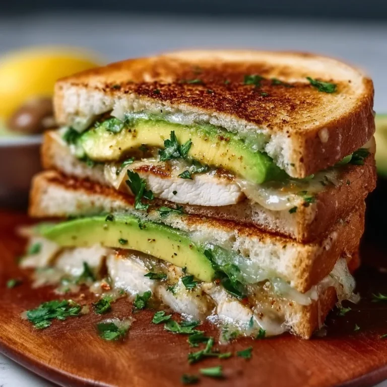Chicken Avocado Melt Sandwich with chicken, avocado, and cheese on toasted bread