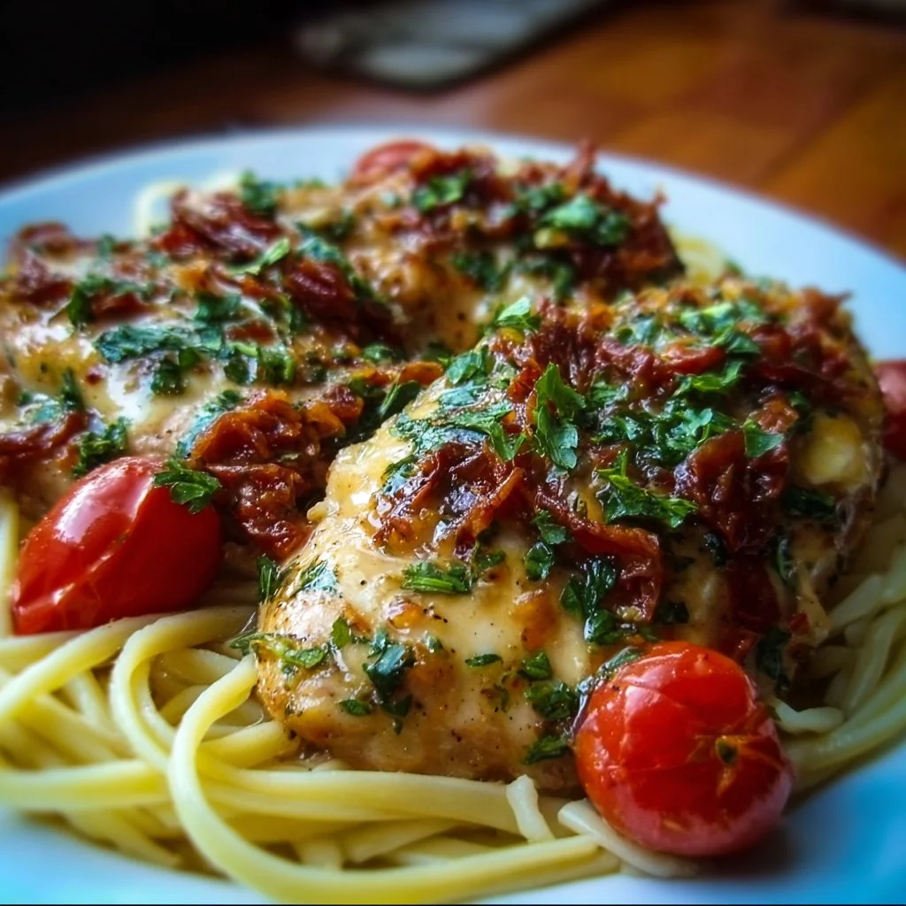 Plate of Chicken Sorrentino with eggplant and sauce