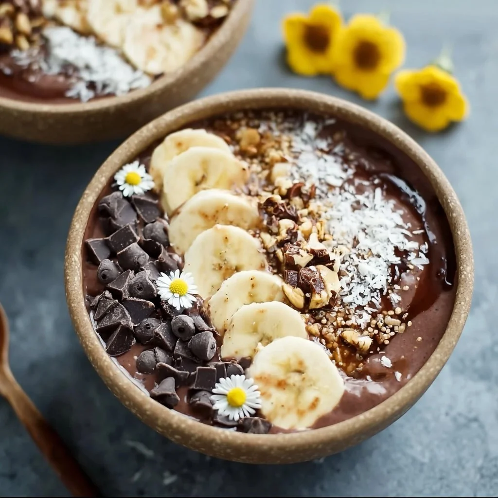 Delicious Chunky Monkey Smoothie Bowls with bananas and peanut butter