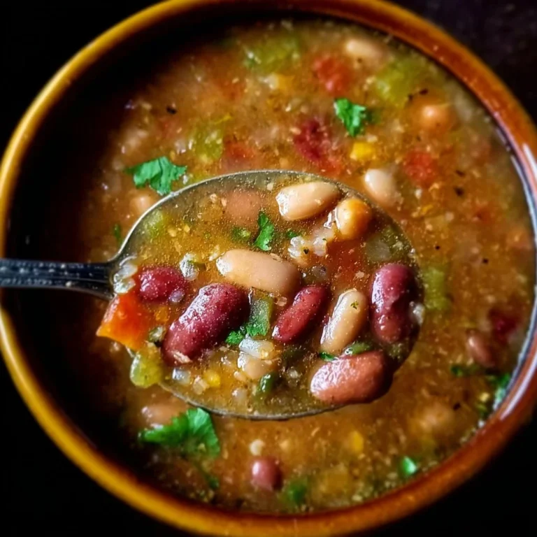 Bowl of Cowboy Pinto Bean Soup garnished with herbs and spices