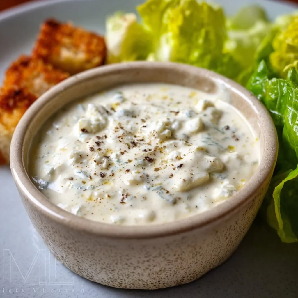 Creamy cottage cheese Caesar dressing in a bowl with fresh ingredients