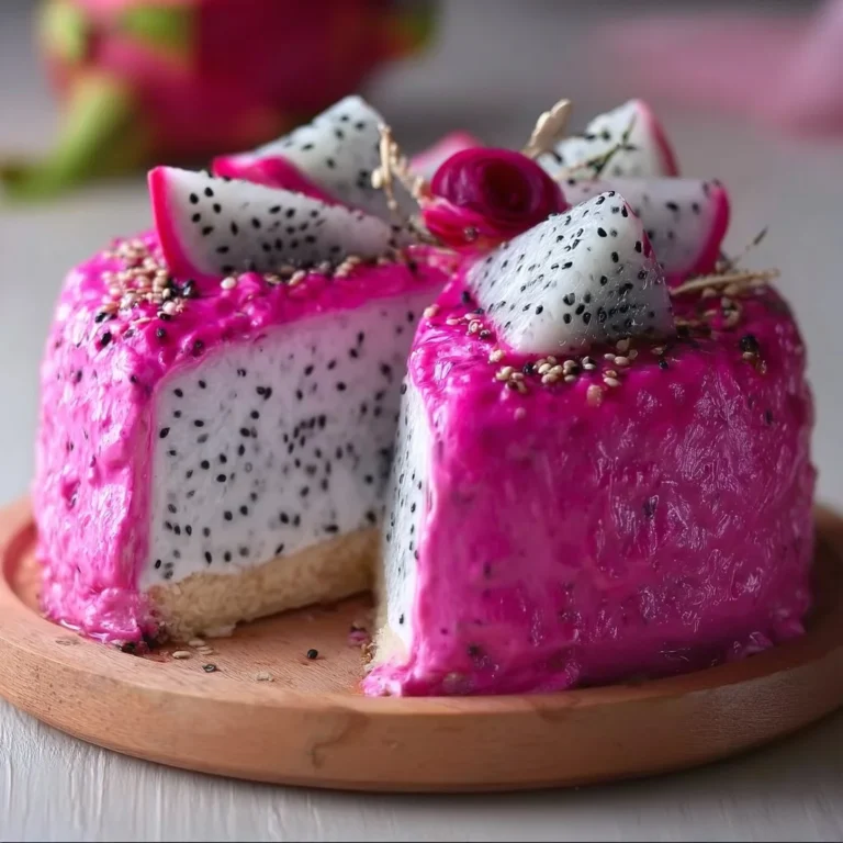 Delicious homemade Dragon Fruit Mousse Cake served on a plate
