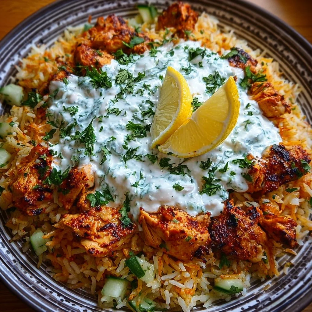 Delicious Dump Bake Chicken Tzatziki Rice served in a bowl