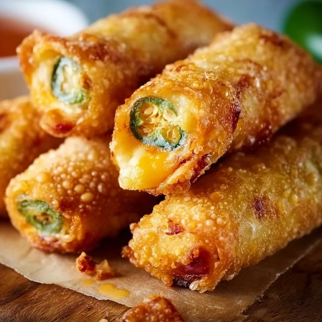 Easy jalapeno popper egg rolls served with dipping sauce