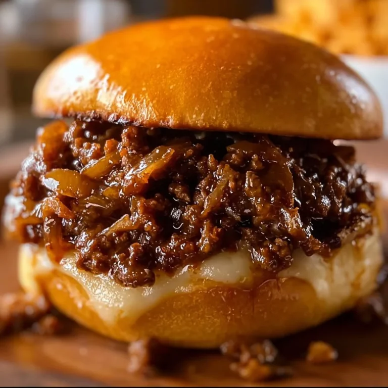 French Onion Beef Sloppy Joes served with a side of crispy fries