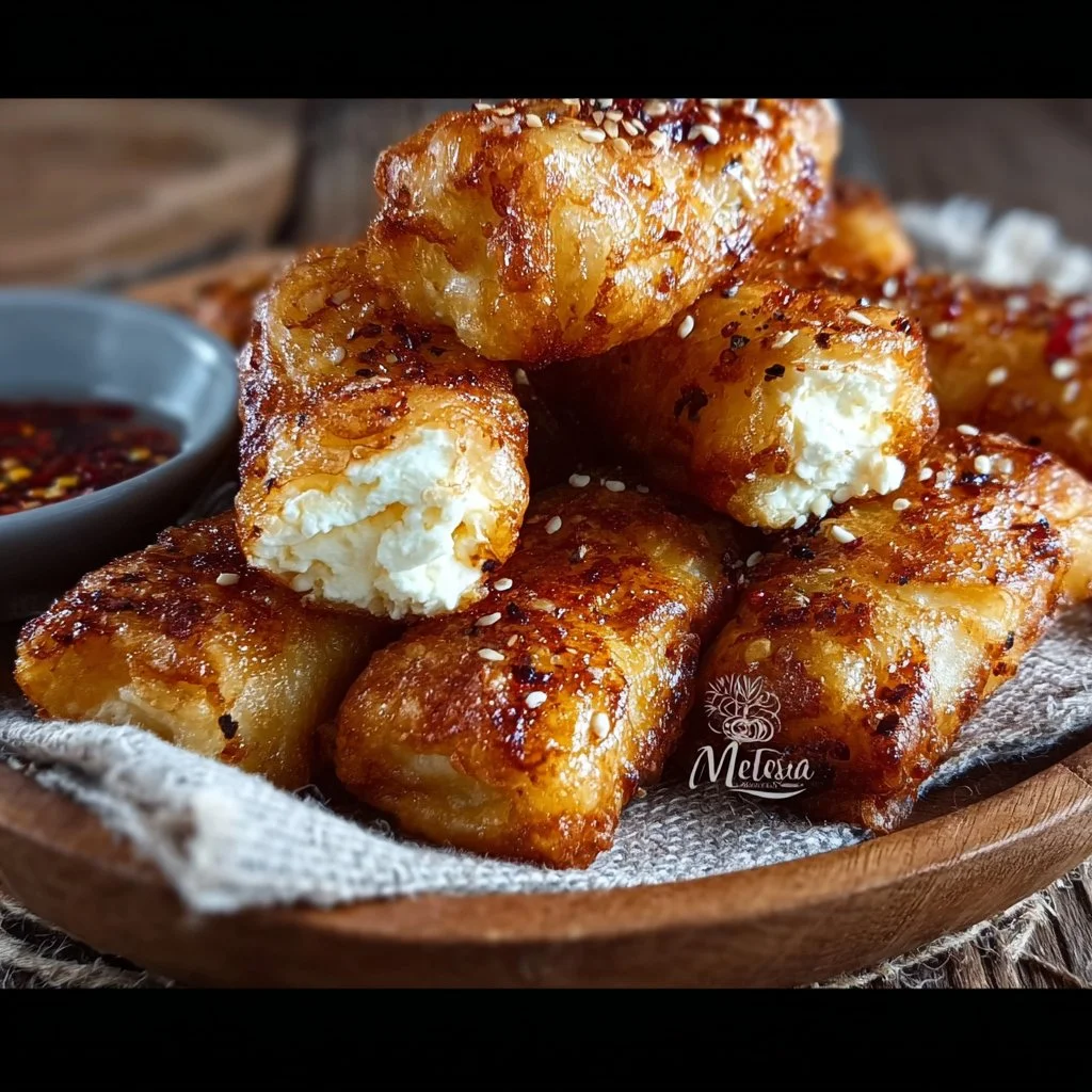 Crispy Fried Feta Rolls served with dipping sauce
