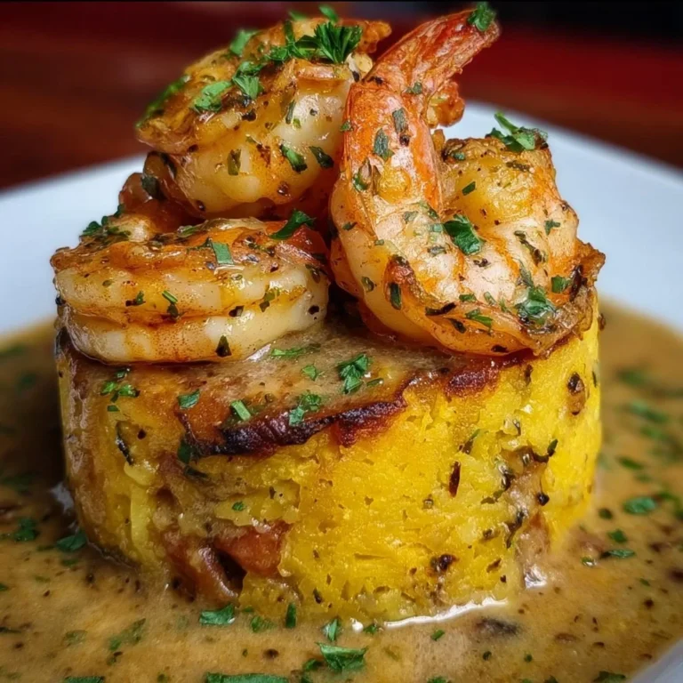 Delicious Garlic Shrimp Mofongo served with fresh ingredients