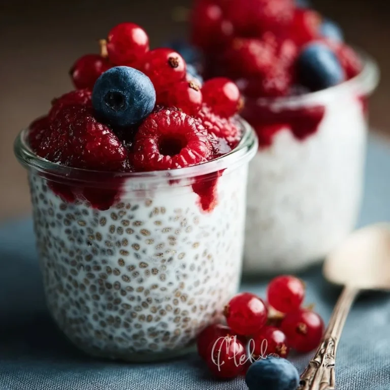 Delicious Greek Yogurt Chia Pudding topped with fresh berries.