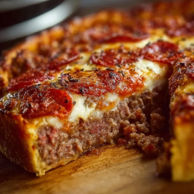 Delicious Hamburger Pie with sausage and pepperoni on a plate