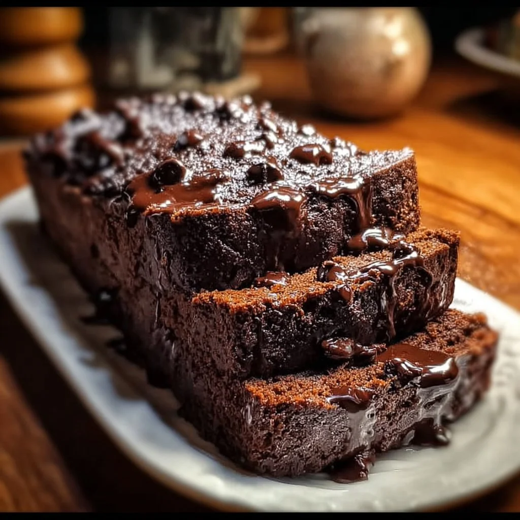 Delicious hot fudge brownie bread slice topped with chocolate sauce