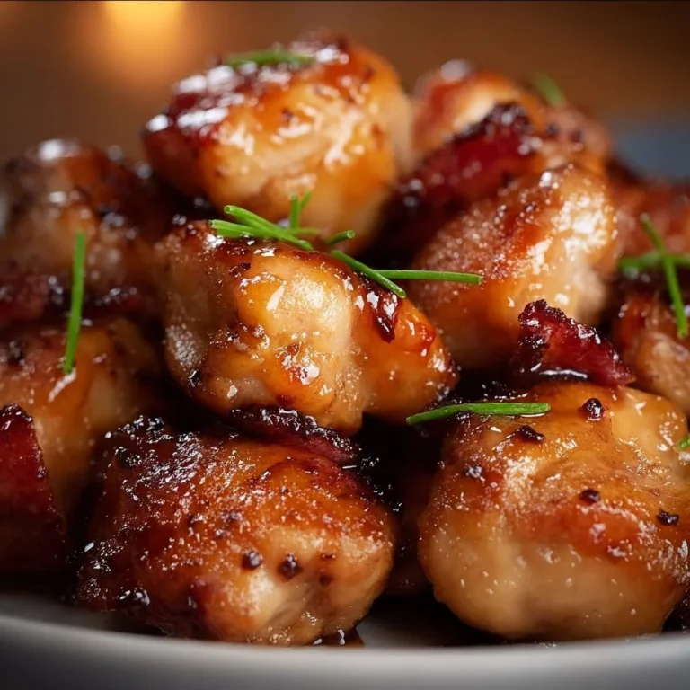 Maple glazed bacon chicken bites on a platter