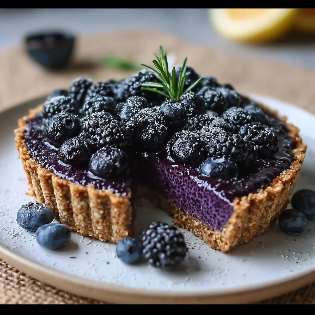 No-Bake Blueberry Chia Seed Pie served with fresh blueberries