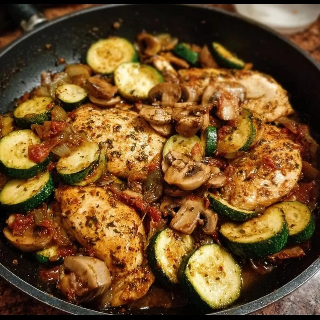 One-Skillet Italian Chicken with Zucchini and Mushrooms dish