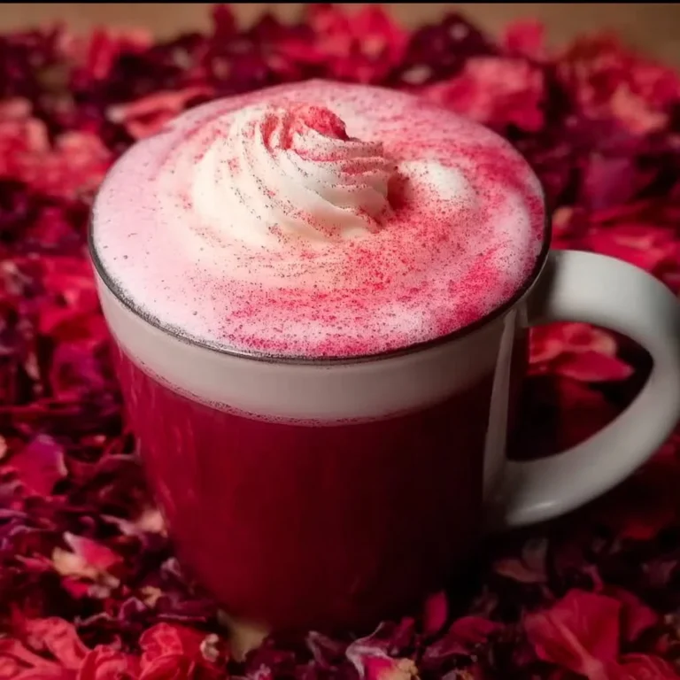 Delicious Raspberry Hibiscus Latte served in a beautiful cup