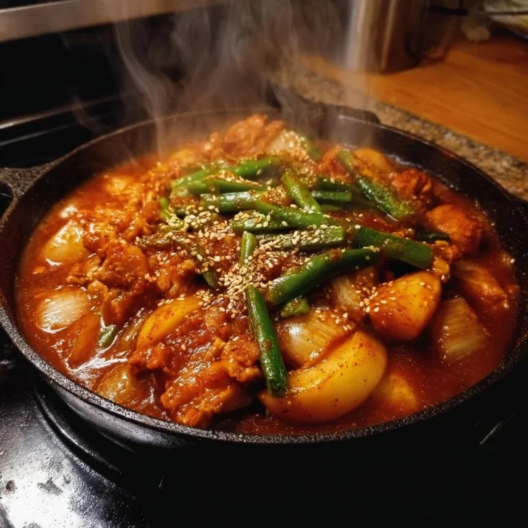 Spicy Dakgalbi dish featuring marinated chicken and vegetables