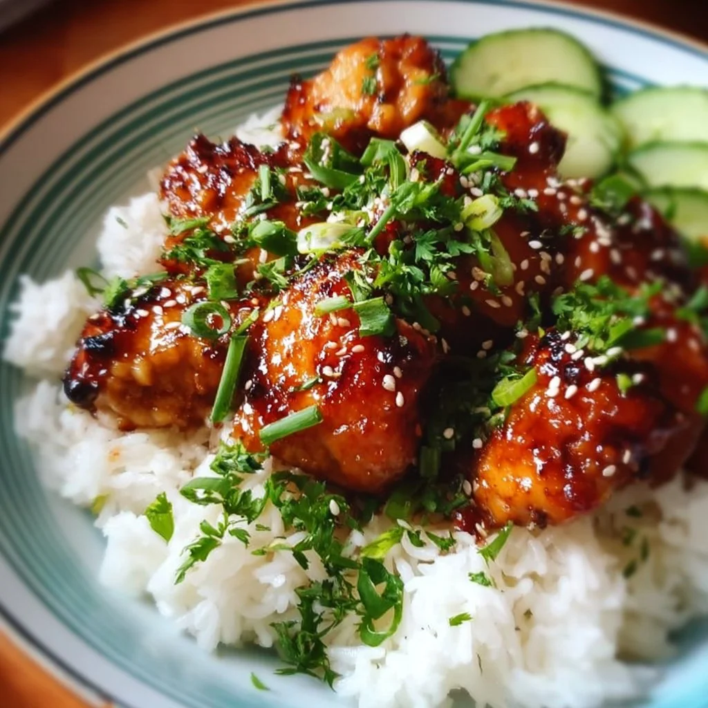 Delicious sticky miso chicken dish served on a plate