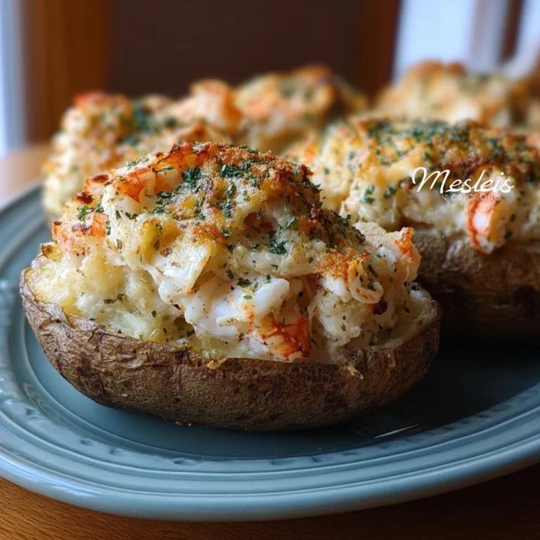 Twice baked seafood stuffed potatoes topped with cheese and herbs