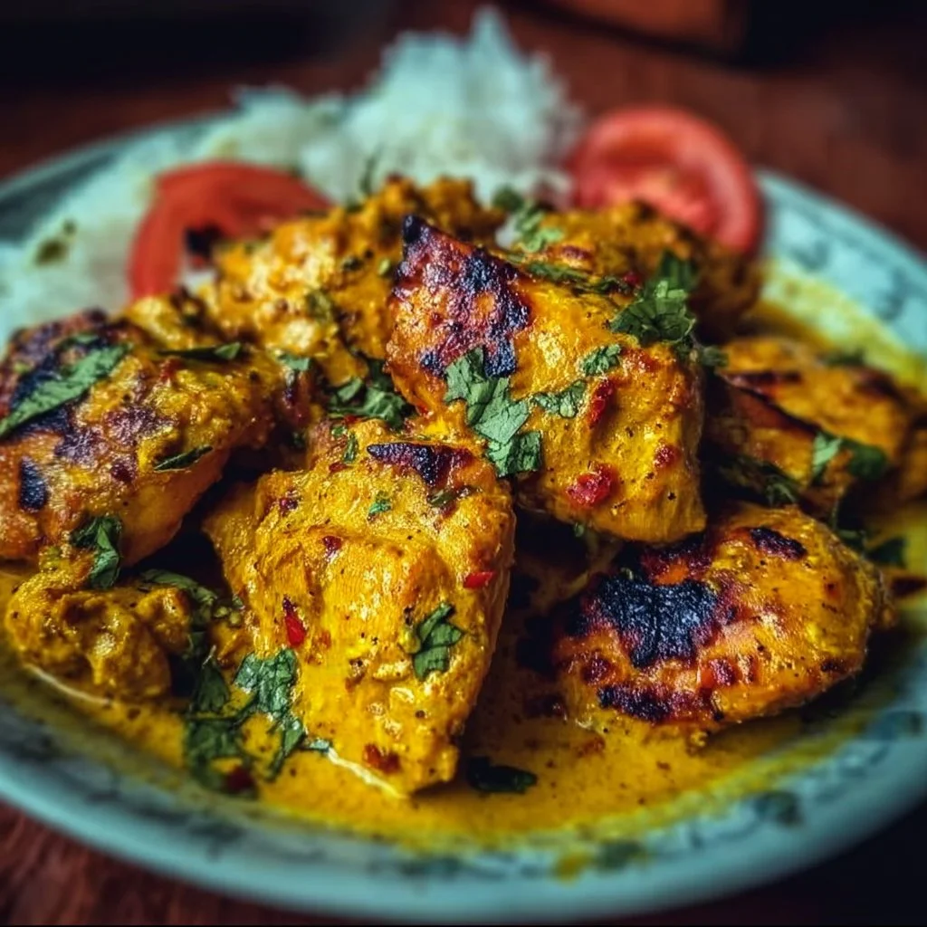 Delicious Yellow Churu Chicken dish garnished with spices and herbs