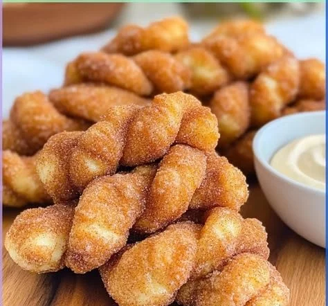 Air Fryer Cinnamon Sugar Twists served on a plate with a sprinkle of cinnamon sugar