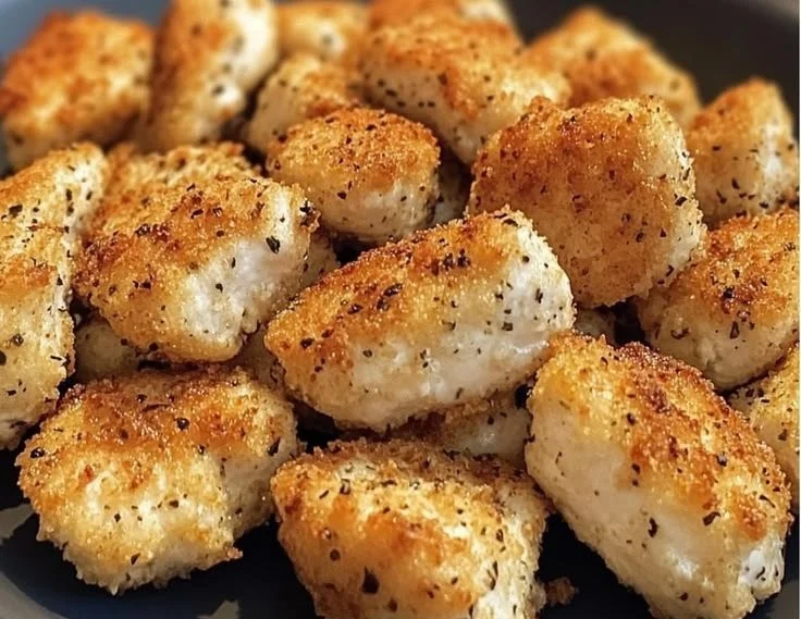 Air Fryer Ranch Crusted Chicken Bites served on a plate with dipping sauce