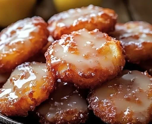 Delicious baked apple fritters ready to be enjoyed with a dusting of powdered sugar.