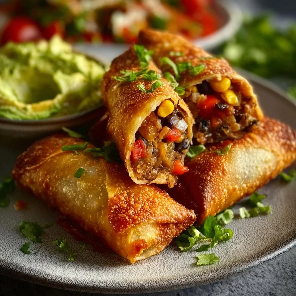 Baked crispy spicy Southwest Eggrolls served with dipping sauce