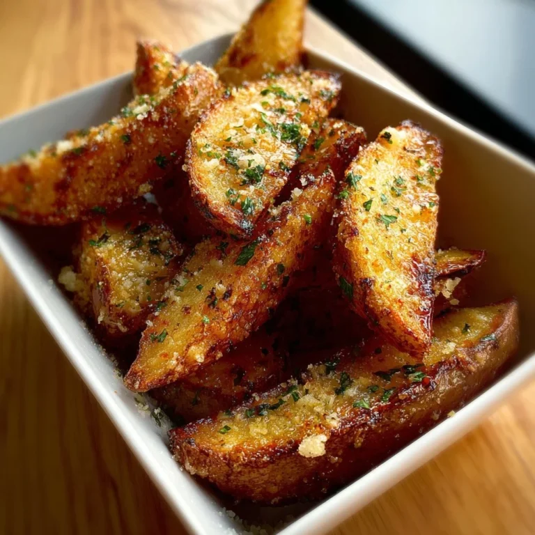 Baked Garlic Parmesan Potato Wedges garnished with herbs