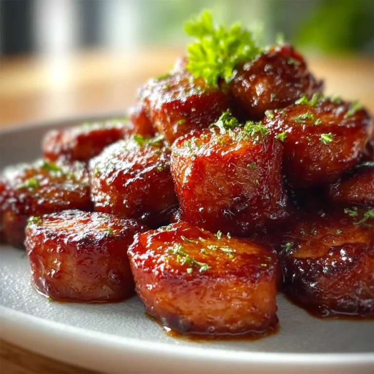 Delicious BBQ sausage bites served on a platter with dipping sauce.