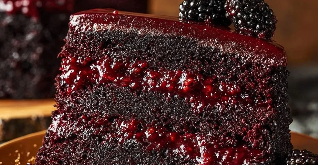 Black Velvet Cake with Blackberry Compote