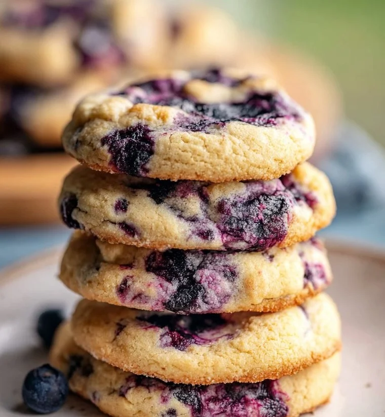 Delicious blueberry cheesecake cookies on a plate