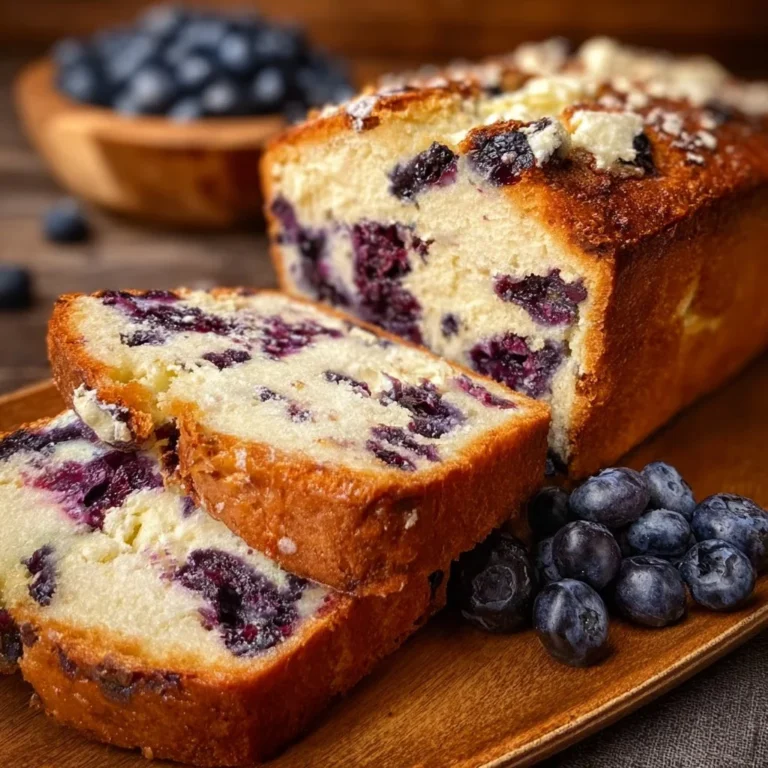 Delicious blueberry cream cheese bread served on a white plate