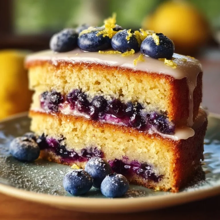 Slice of Blueberry Lemon Curd Cake topped with fresh blueberries and lemon zest