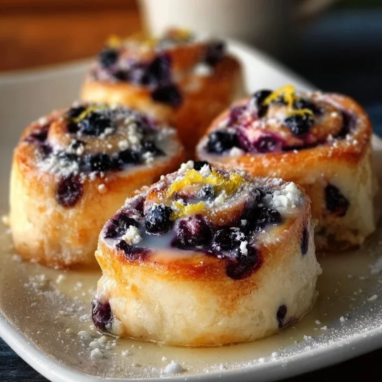 Delicious blueberry lemon rolls with a creamy glaze on a plate.