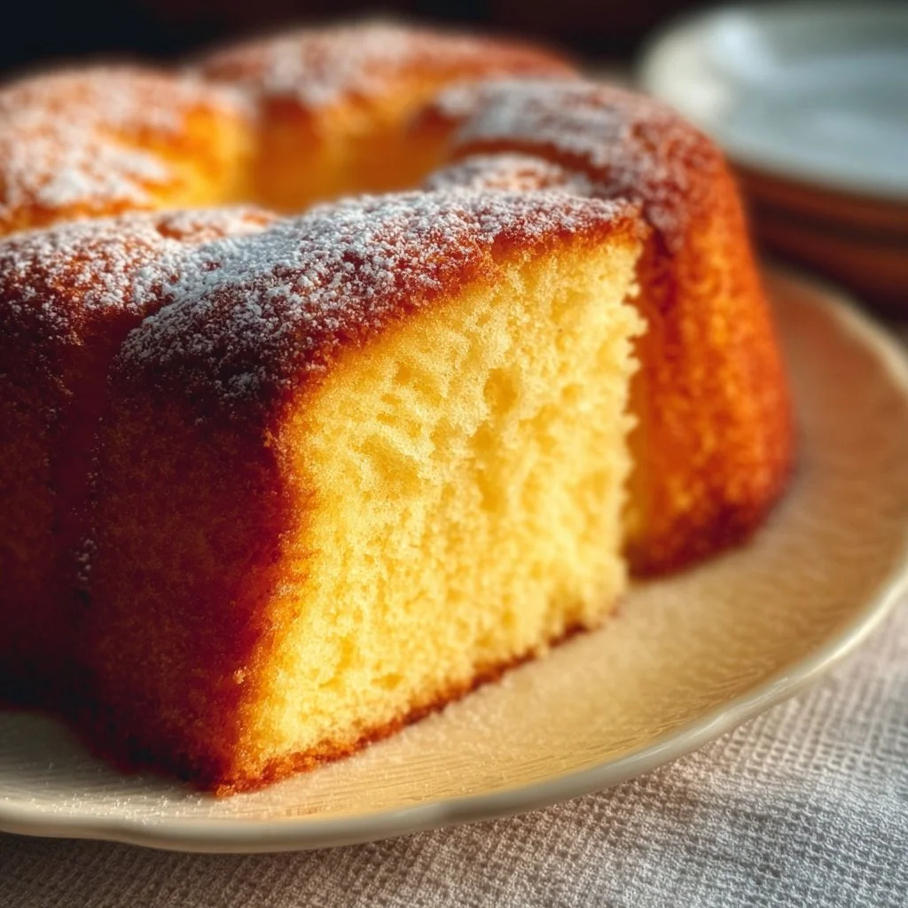Delicious and moist butter cake ready to serve with a golden crust