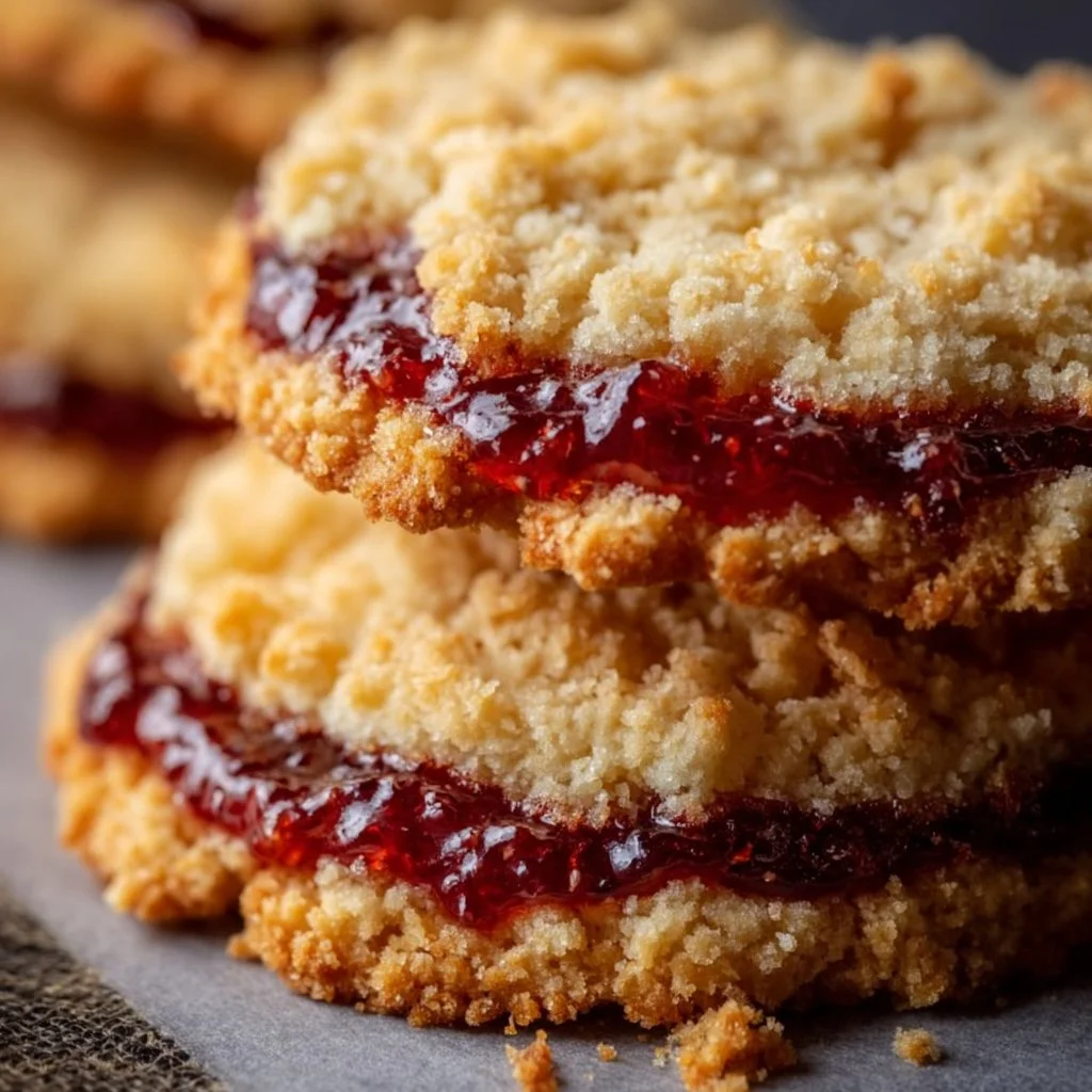 Buttery Raspberry Crumble Cookies with Sweet Jam Filling