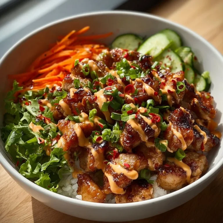 California Bang Bang Chicken Bowl with tender chicken and spicy sauce