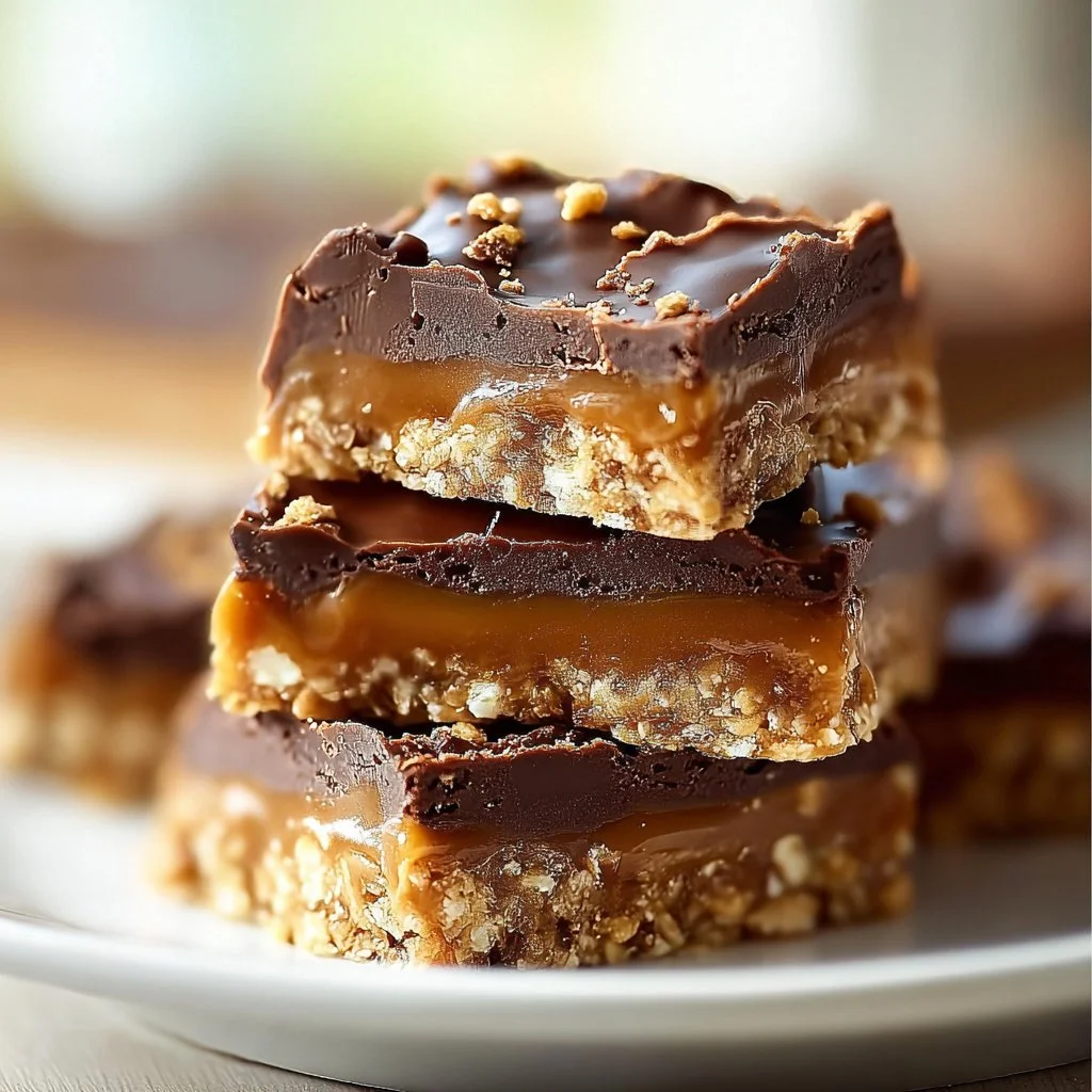 Crunchy Caramel Chocolate Bars with a rich caramel layer and chocolate coating