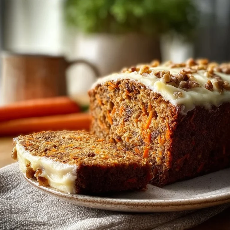 Delicious homemade carrot cake loaf on a rustic wooden table