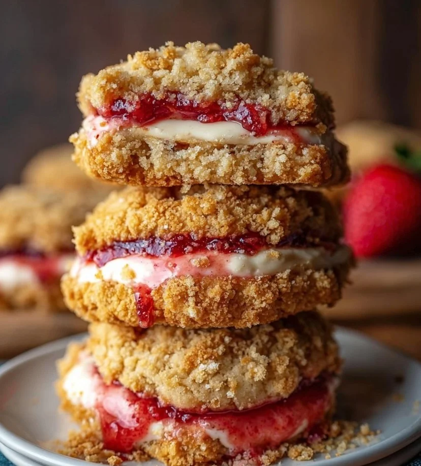 Cheesecake Stuffed Cookies with a Delicious Strawberry Crunch Twist