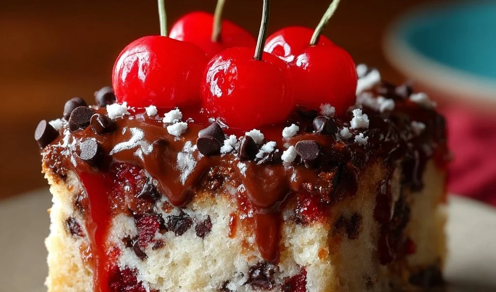 Cherry Chocolate Chip Poke Cake