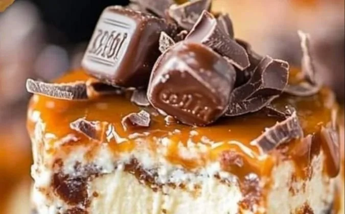 Delicious chocolate caramel cheesecake bites on a plate ready to be enjoyed.
