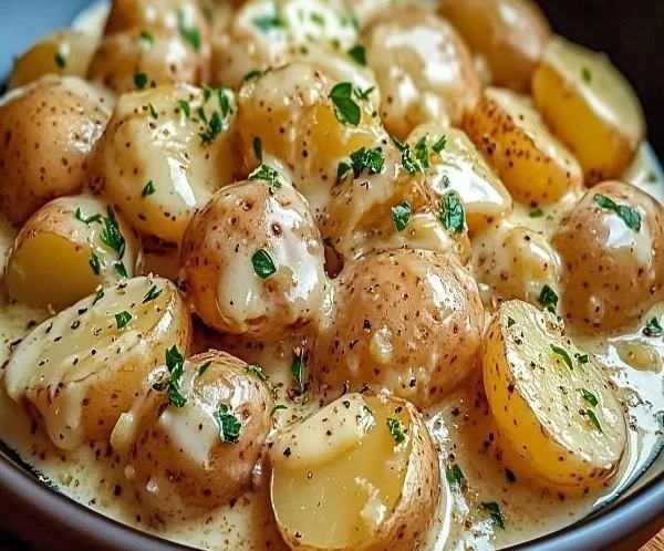 Creamy Garlic Sauce Baby Potatoes