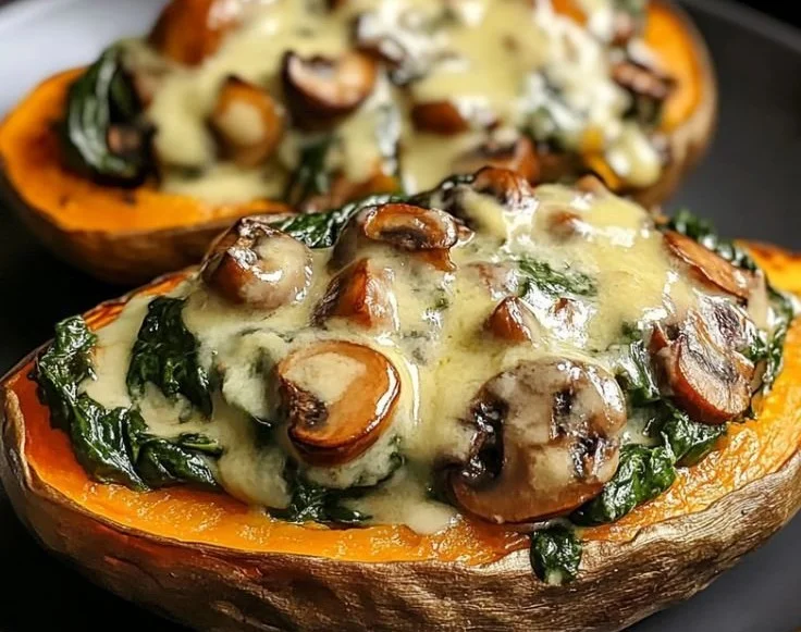 Creamy Mushroom Stuffed Sweet Potatoes
