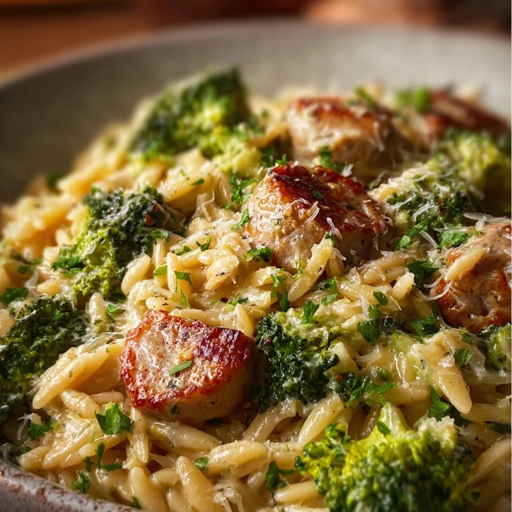 Creamy One-Pot Chicken Sausage & Broccoli Orzo