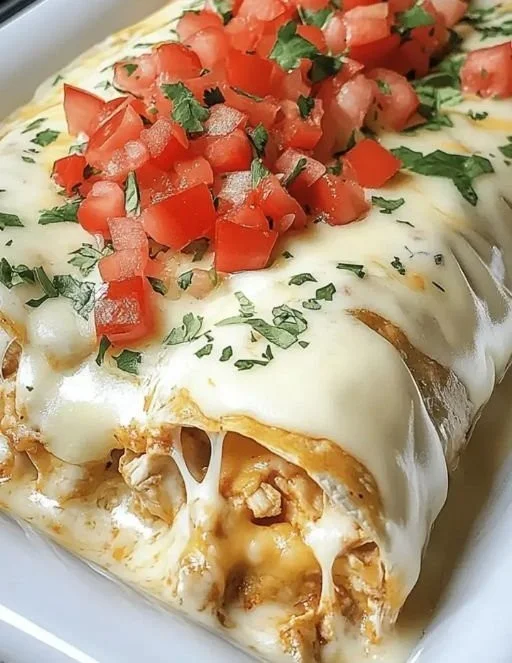 Creamy queso chicken enchiladas served with garnishes